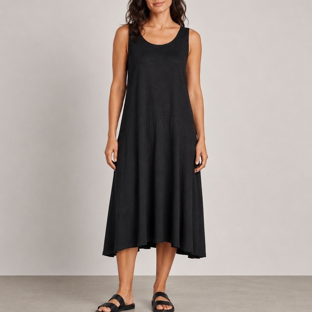 NWT Eileen Fisher Hemp Organic Cotton Midi Dress Natural Coastal Lagenlook M